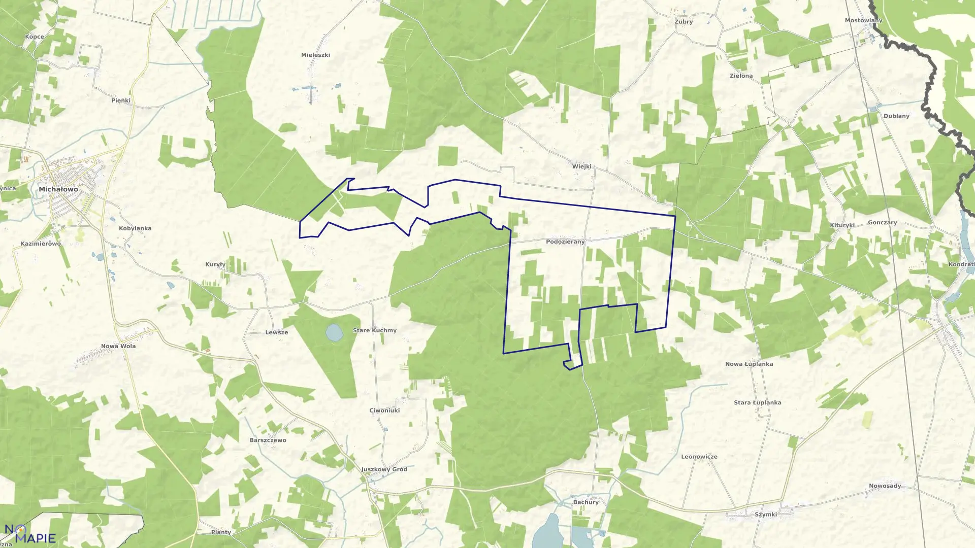 Mapa obrębu PODOZIERANY w gminie Gródek