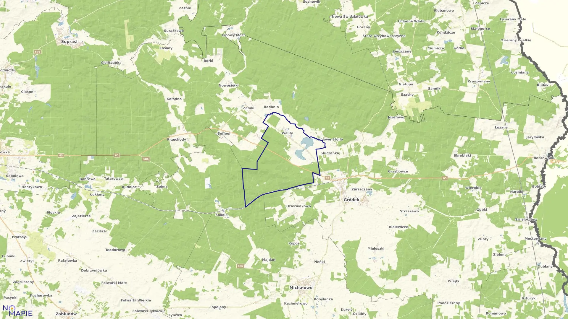 Mapa obrębu WALIłY w gminie Gródek