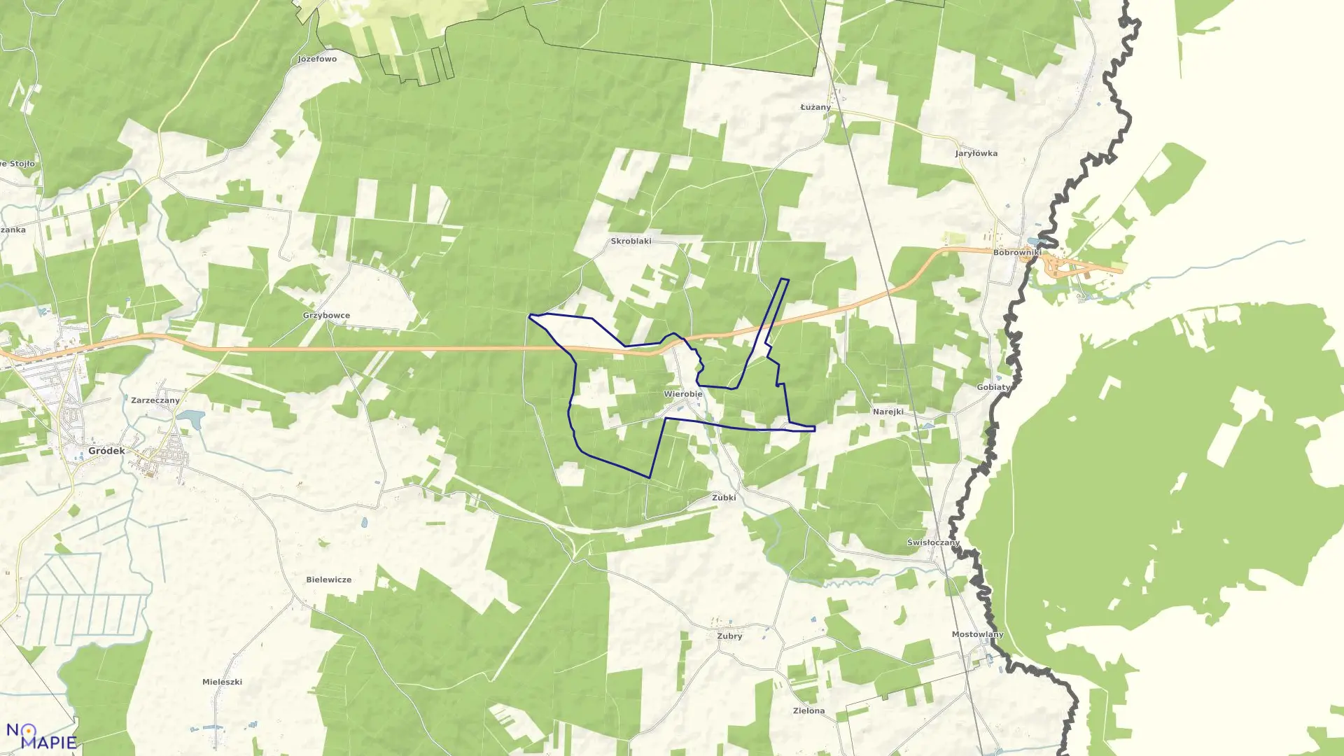 Mapa obrębu WIEROBIE w gminie Gródek