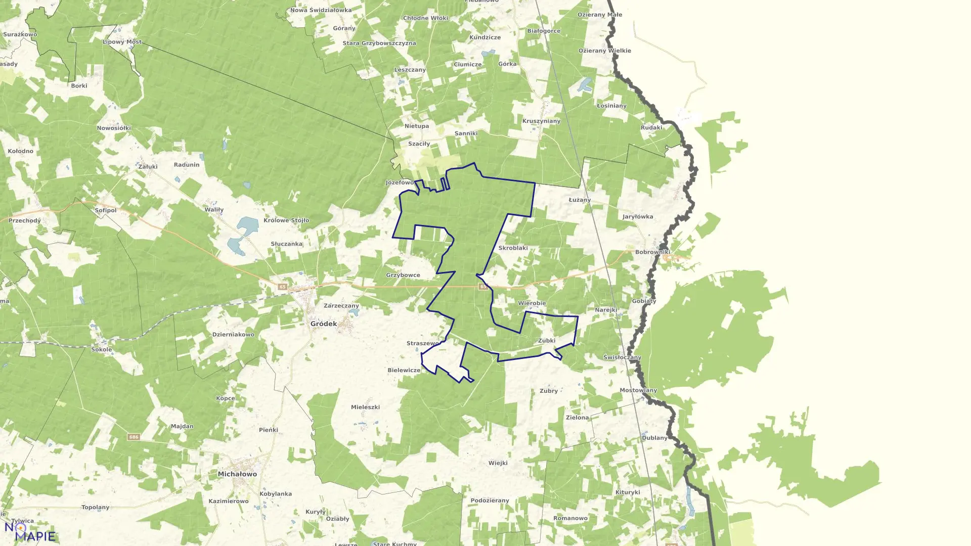 Mapa obrębu ZUBKI w gminie Gródek