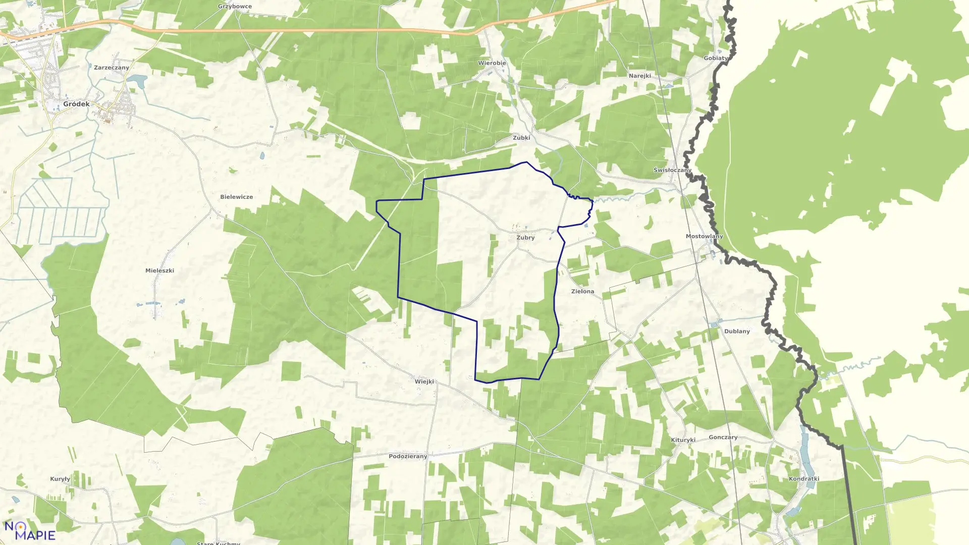 Mapa obrębu ZUBRY w gminie Gródek